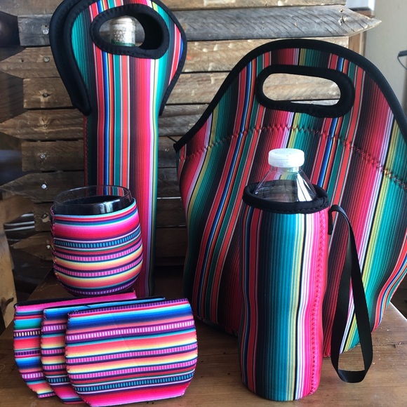 Handbags - Serape Wine, Lunch Tote Wine & Wine Glass Koozies